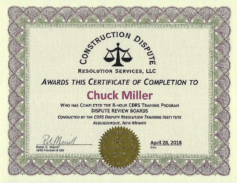 CDRS Dispute Review Boards certificate of completion